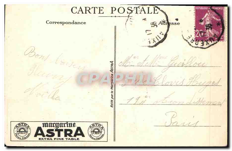 CPA Merlans a la meuniere enfant Chien Poissons Beatrice Mallet publicite Margarine Astra — Rückseite