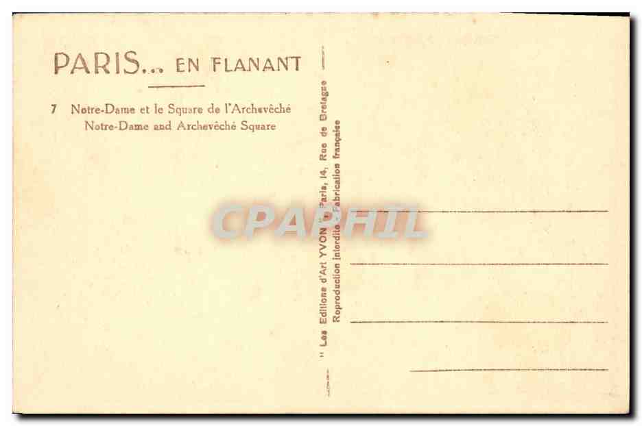 CPA Paris Eglise Notre Dame et le Square de L Archeveche — Rückseite
