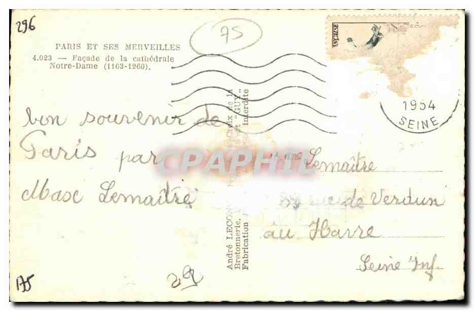Notre-Dame de Paris — Façade (1163-1260) — André LECOQ & Guy, n°4.023 — Reverso