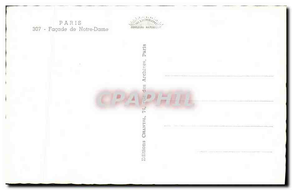 CPA Paris Eglise Notre Dame Facade de la Cathedrale — Verso
