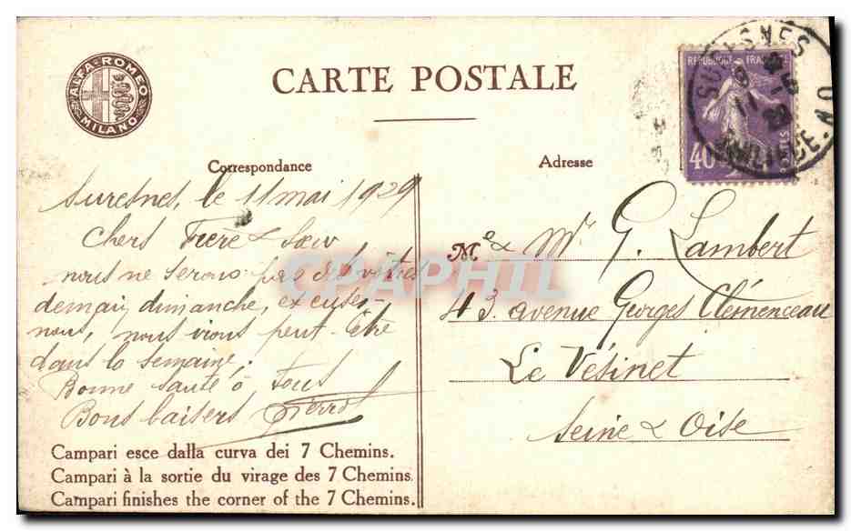 CPA Alfa Romeo Automobile Cours Issy Mobil — Verso