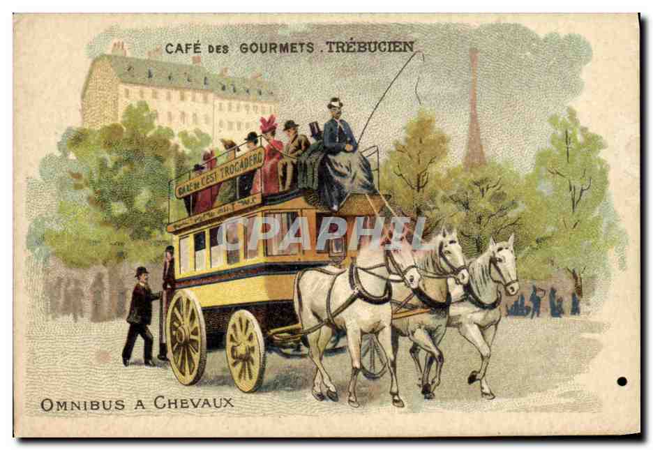 Chromo Cafe des gourmets Trebucien Omnibs a chevaux