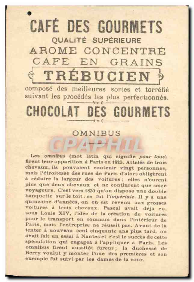 Chromo Cafe des gourmets Trebucien Omnibs a chevaux — Rückseite