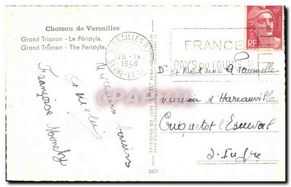 CPA Versailles Grand Trianon Le Peristyle — Verso