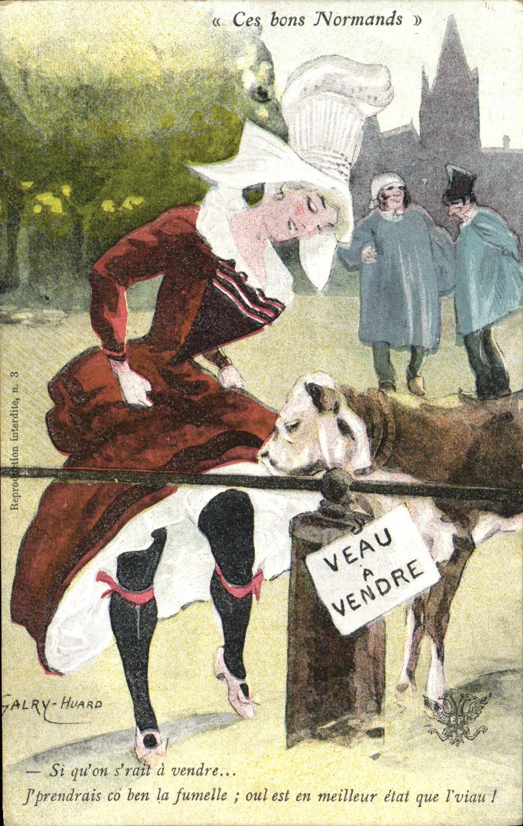 CPA Ces Bons Normands Veau a vendre Folklore Femme Vache