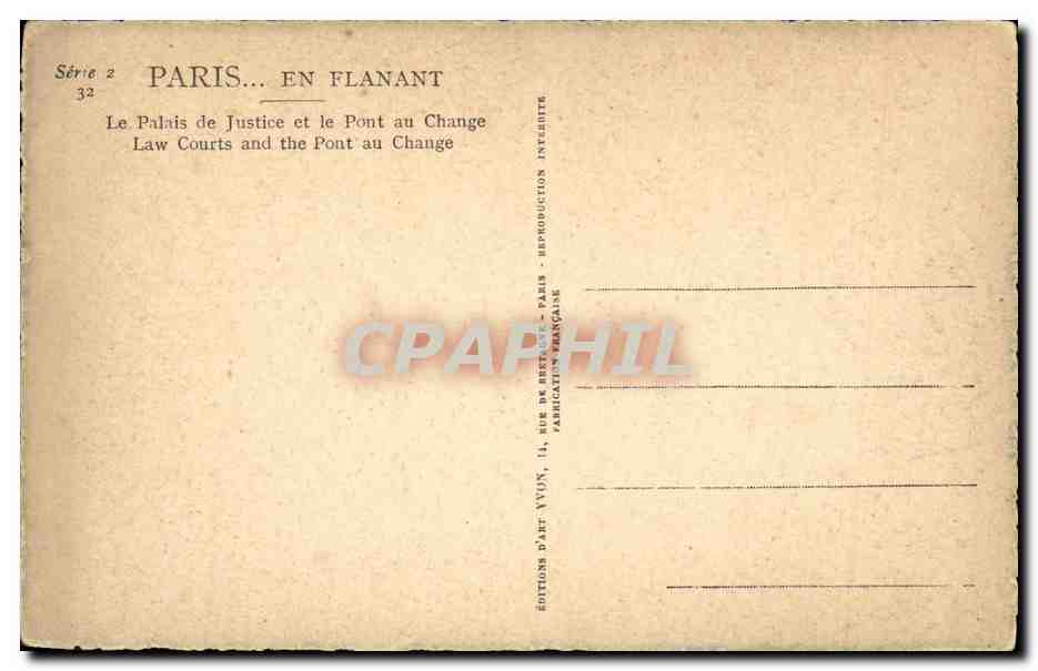 CPA Paris En Flanant Le Palais de Justice et le pont au change — Rückseite
