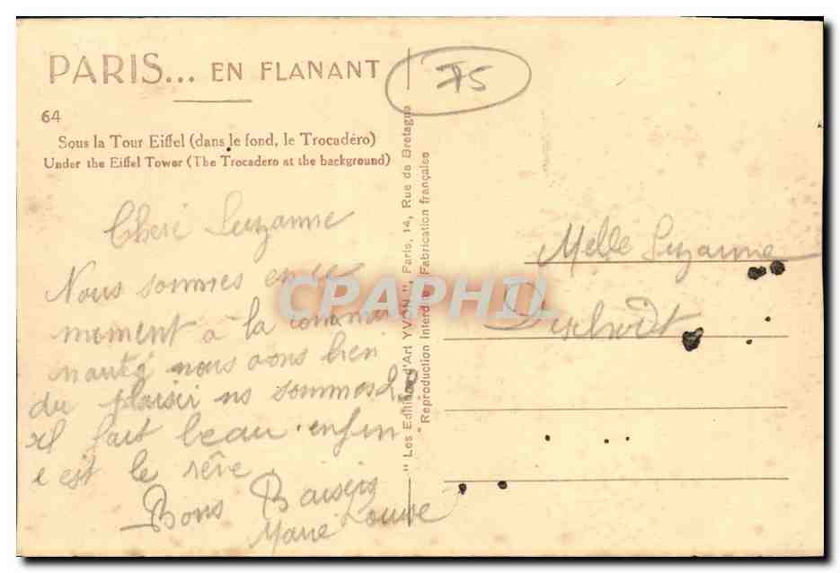 CPA Paris En Flanant Sours la Tour Eiffel — Rückseite