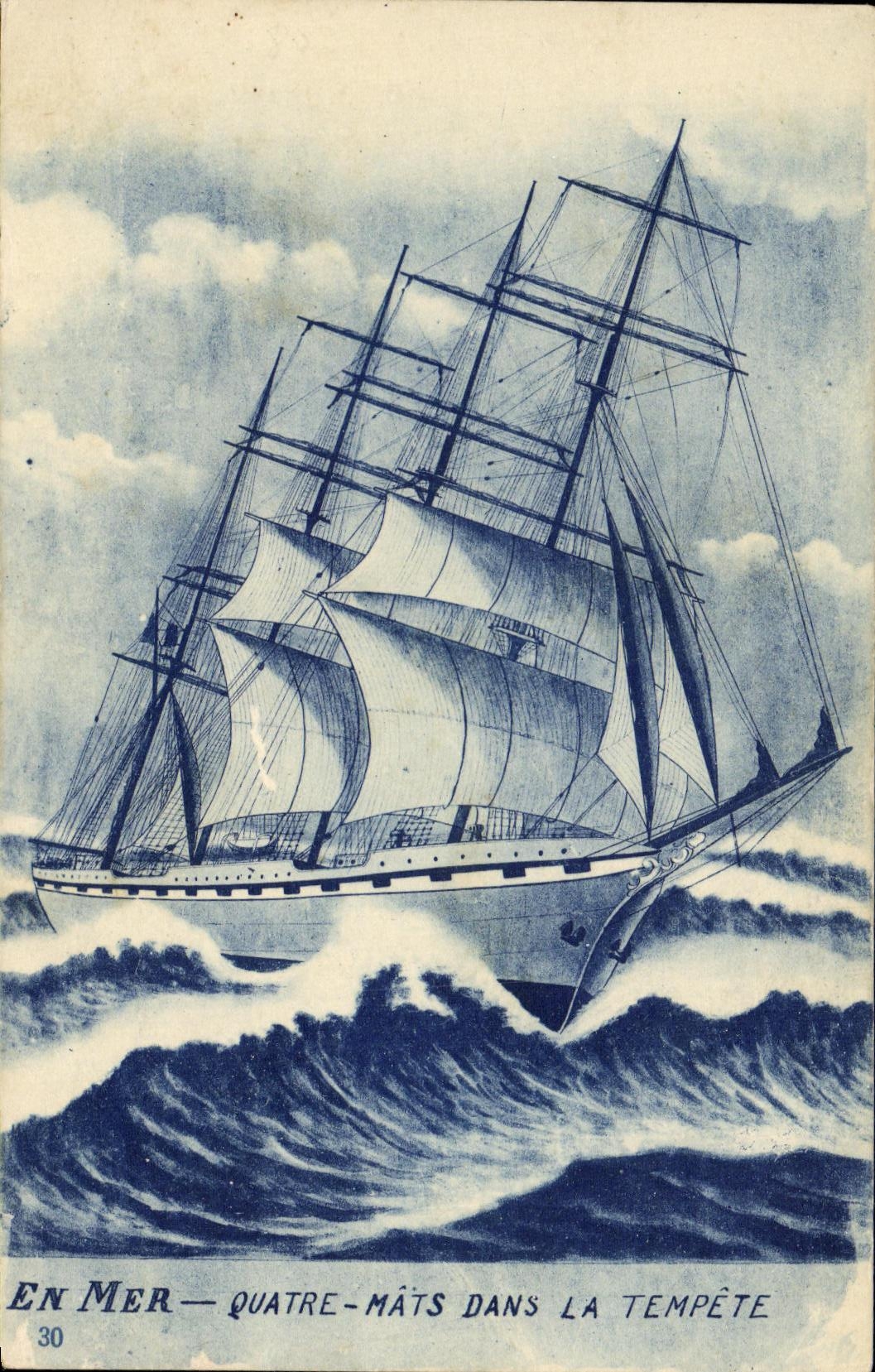 CPA En Mer Quatre Mats Dans La Tempete Bateau Voilier 