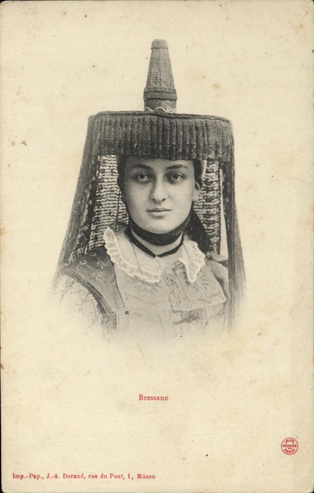 Femme en costume oriental — Bressane — Imp. Pap. J.-A. Durand, rue du Pont, Mâcon
