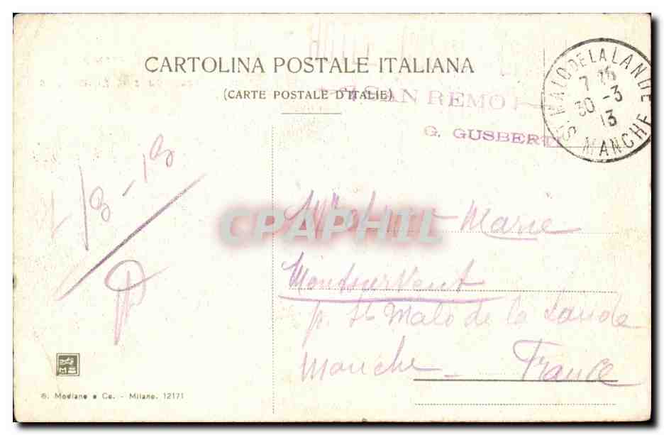 CPA Sanremo Promenade et hotel Paris — Rückseite
