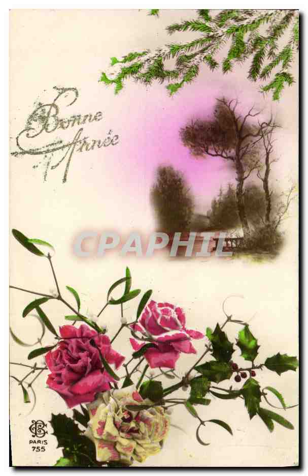 CPA Bonne Annee Fleurs Roses