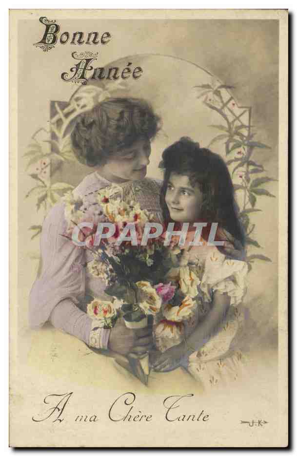 CPA Bonne Annee Femme Enfant