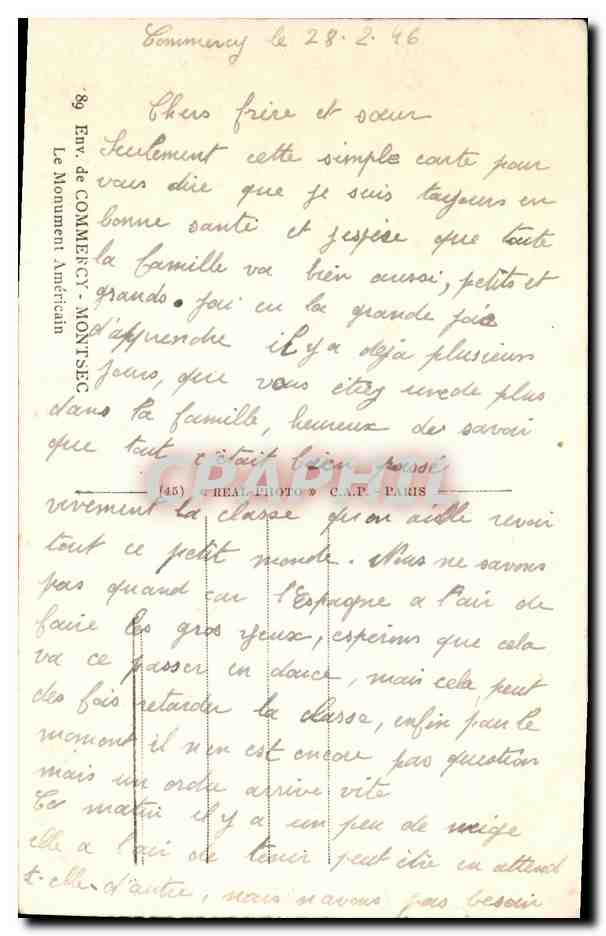 CPA Env de Commercy Montsec Le Monument Americain Militaria — Rückseite