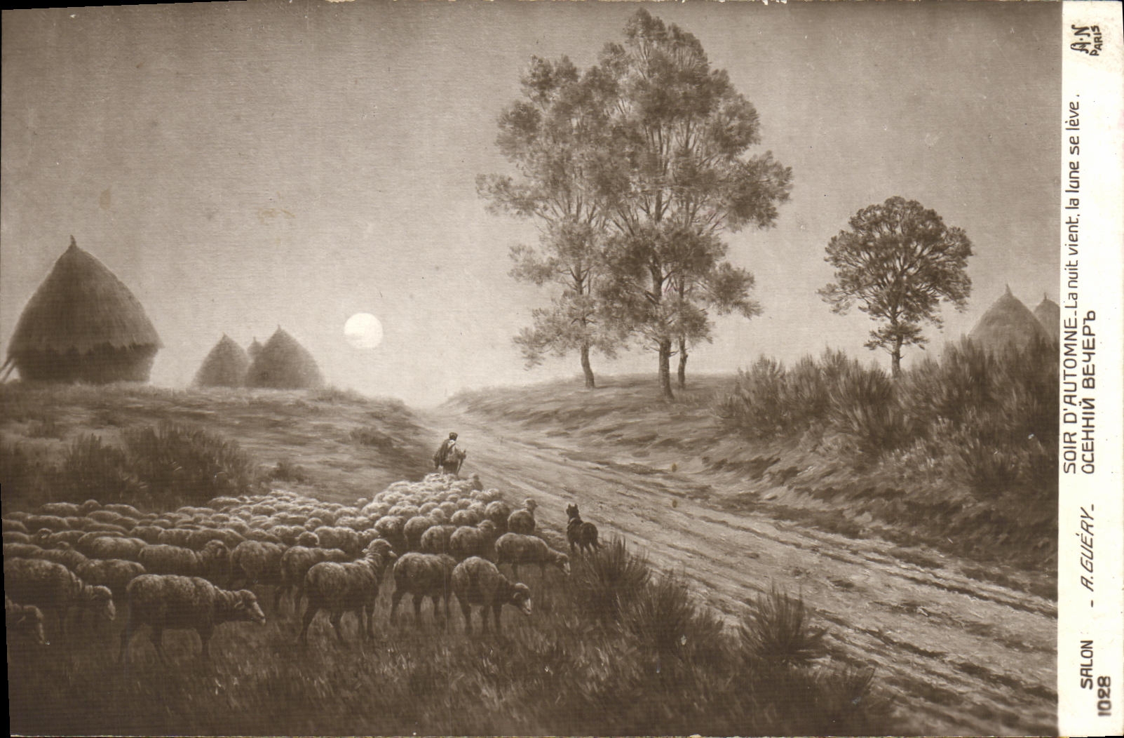CPA Salon d automne Soir d Automne La nuit vient La lune se leve Guery 
