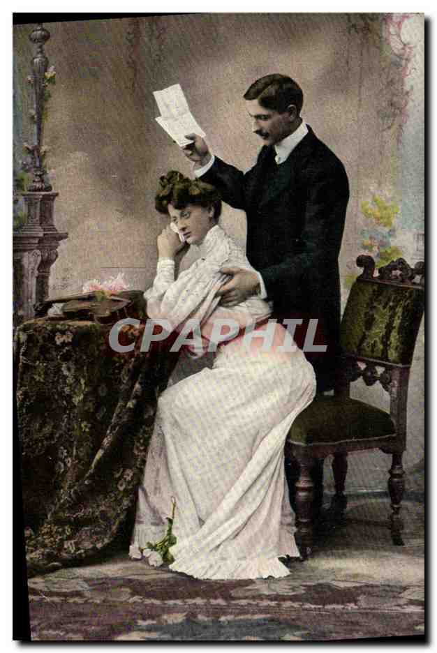 CPA Couples Femme la lettre 