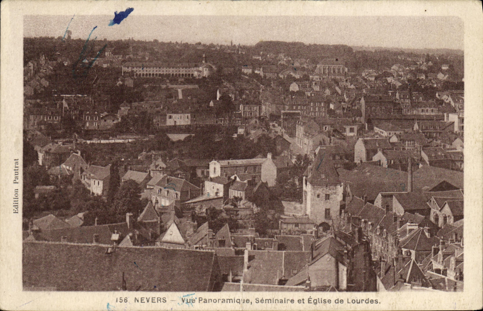 Antike Ansichtskarte Nevers Panoramablick Seminar und Kirche von Lourdes