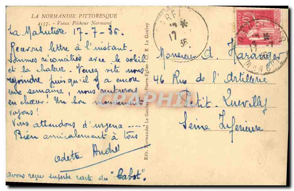 La Mahuteure — Vieux Pêcheur Normand — Édit. Le Goubeys — Verso