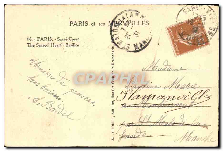 CPA Paris Sacre Coeur Montmartre — Verso