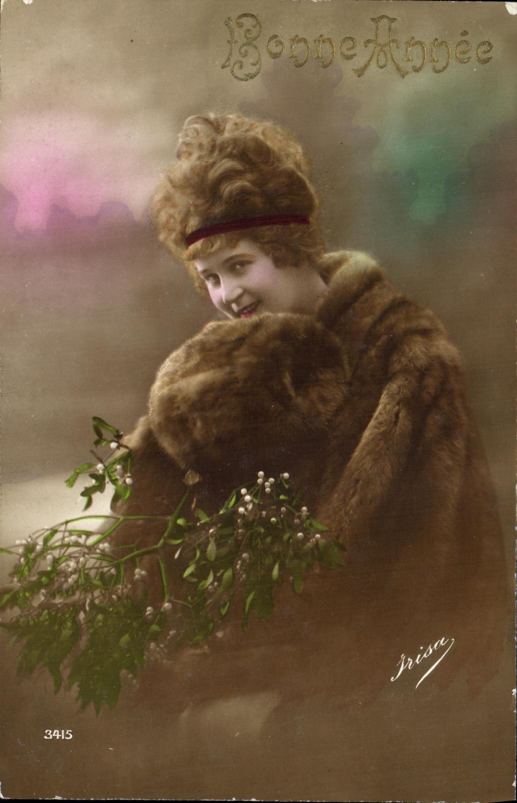 CPA Bonne Annee Femme Fourrure