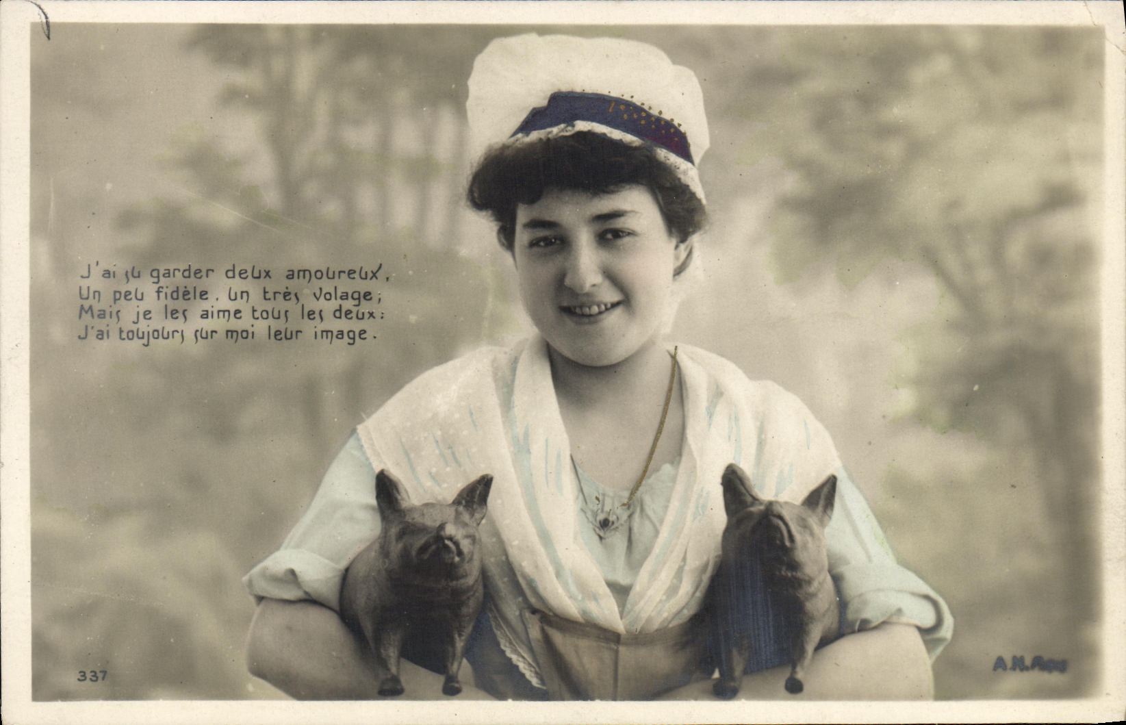 Femme avec deux chiens — texte poétique — A.N. Aps, n° 337