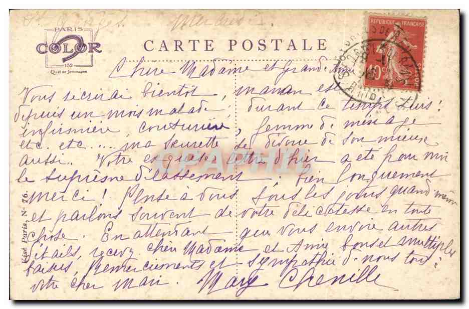 Femme écrivant une lettre — Au brave poilu — Éditeur Paris Color, n°152 — Reverso