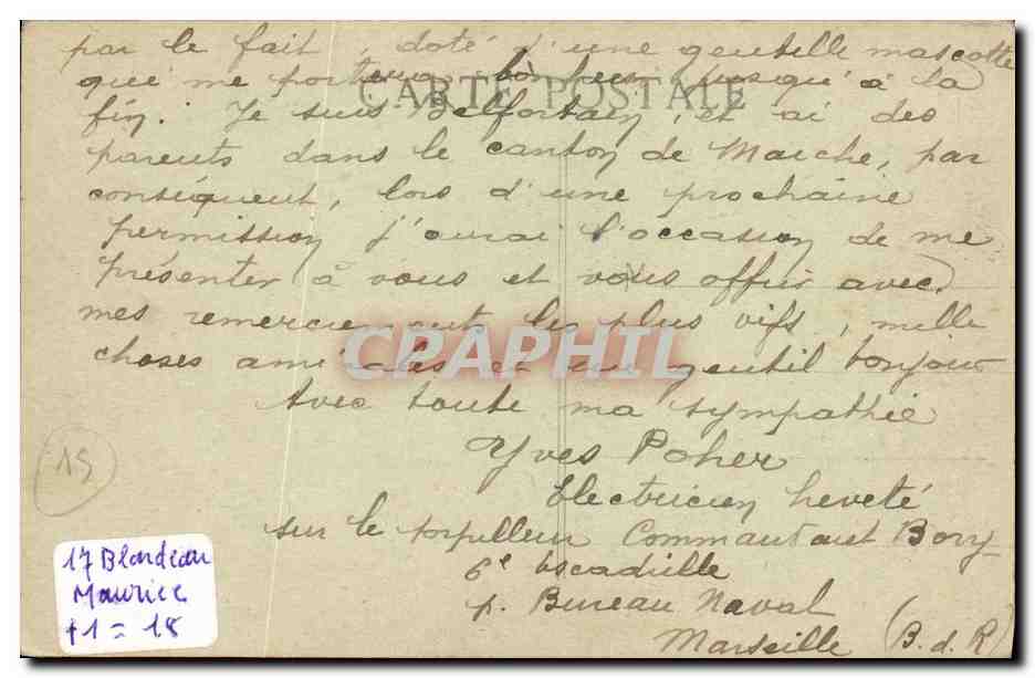 CPA Guerre Navale 1914 1917 Cuirasse francais de 1er rang En manoeuvre dans la baie de Salonique Grece — Verso