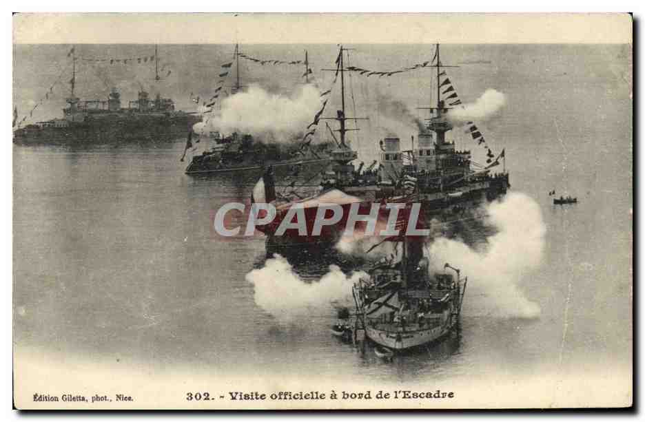 CPA Visite officielle a bord d escadre Batea