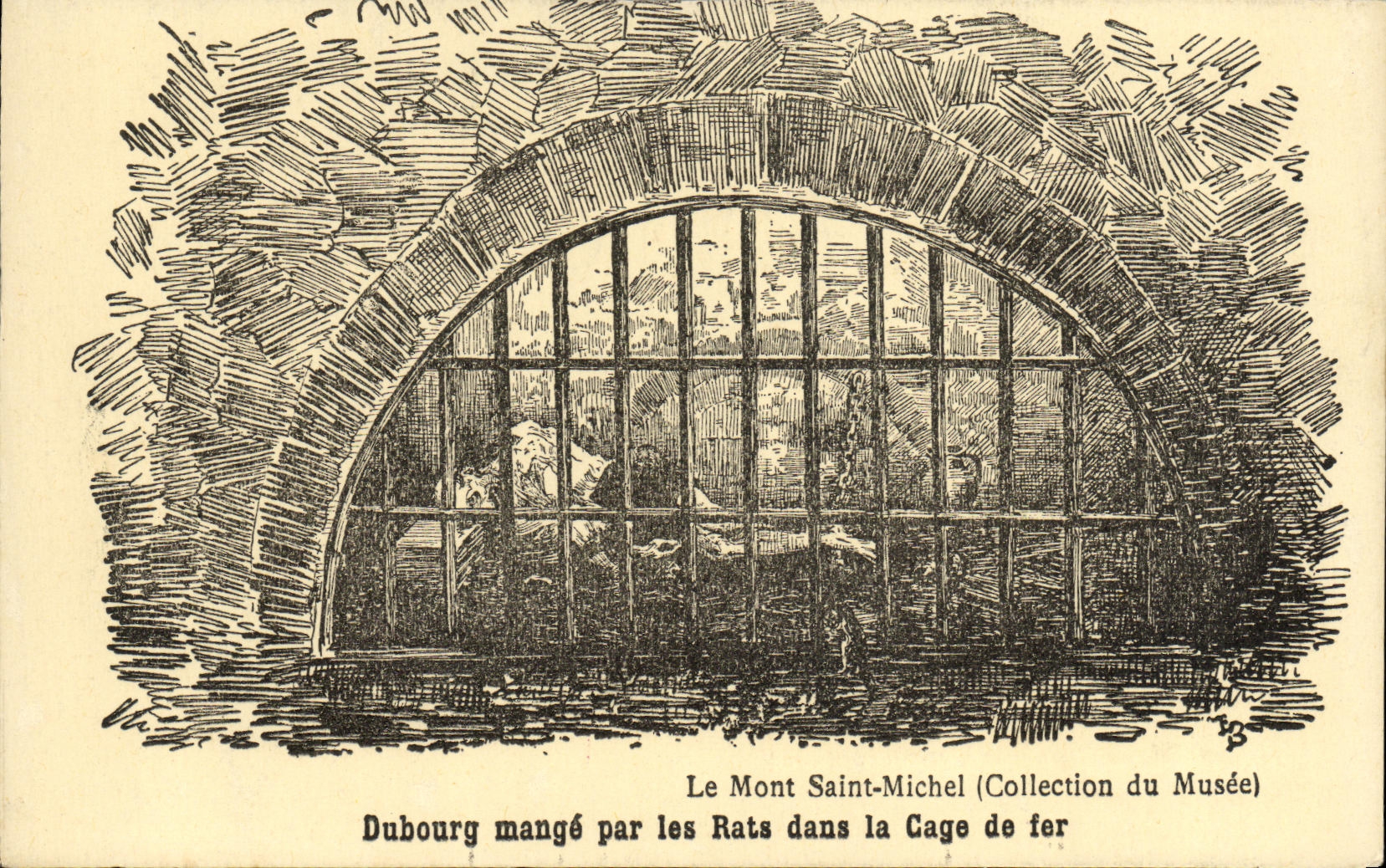 CPA Le Mont Saint Michel Dubourg mange par les Rats dans la Cage de fer