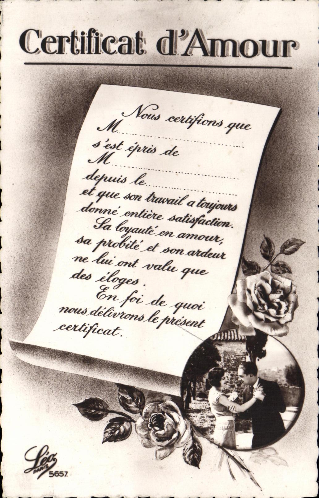 CPA Certificat d Amour