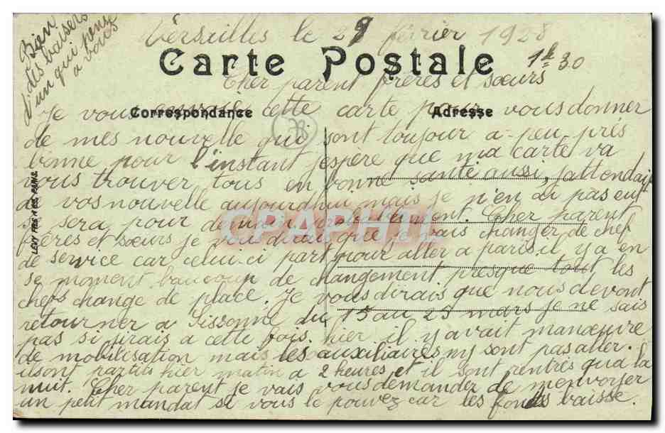 CPA Versailles Le Palais a vol d Oiseau — Verso