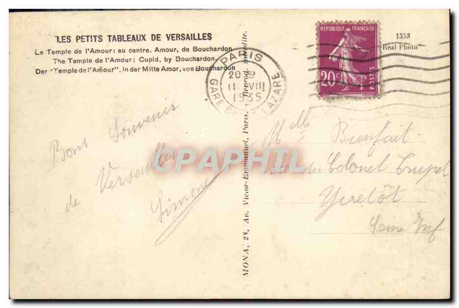 CPA Les Petits Tableaux de Versailles Le Temple de l Amour — Verso