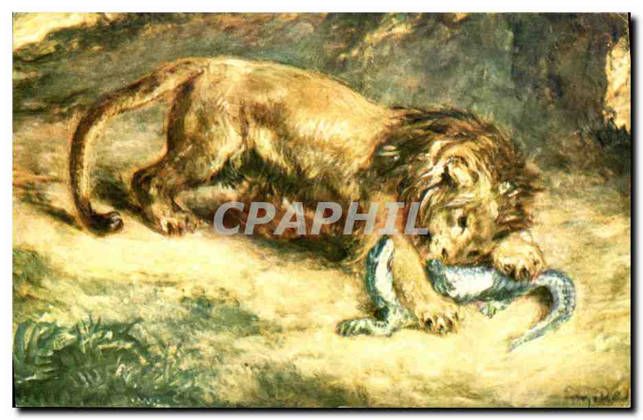 CPM Eugene Delacroix Lion et Caiman Musee du Louvre