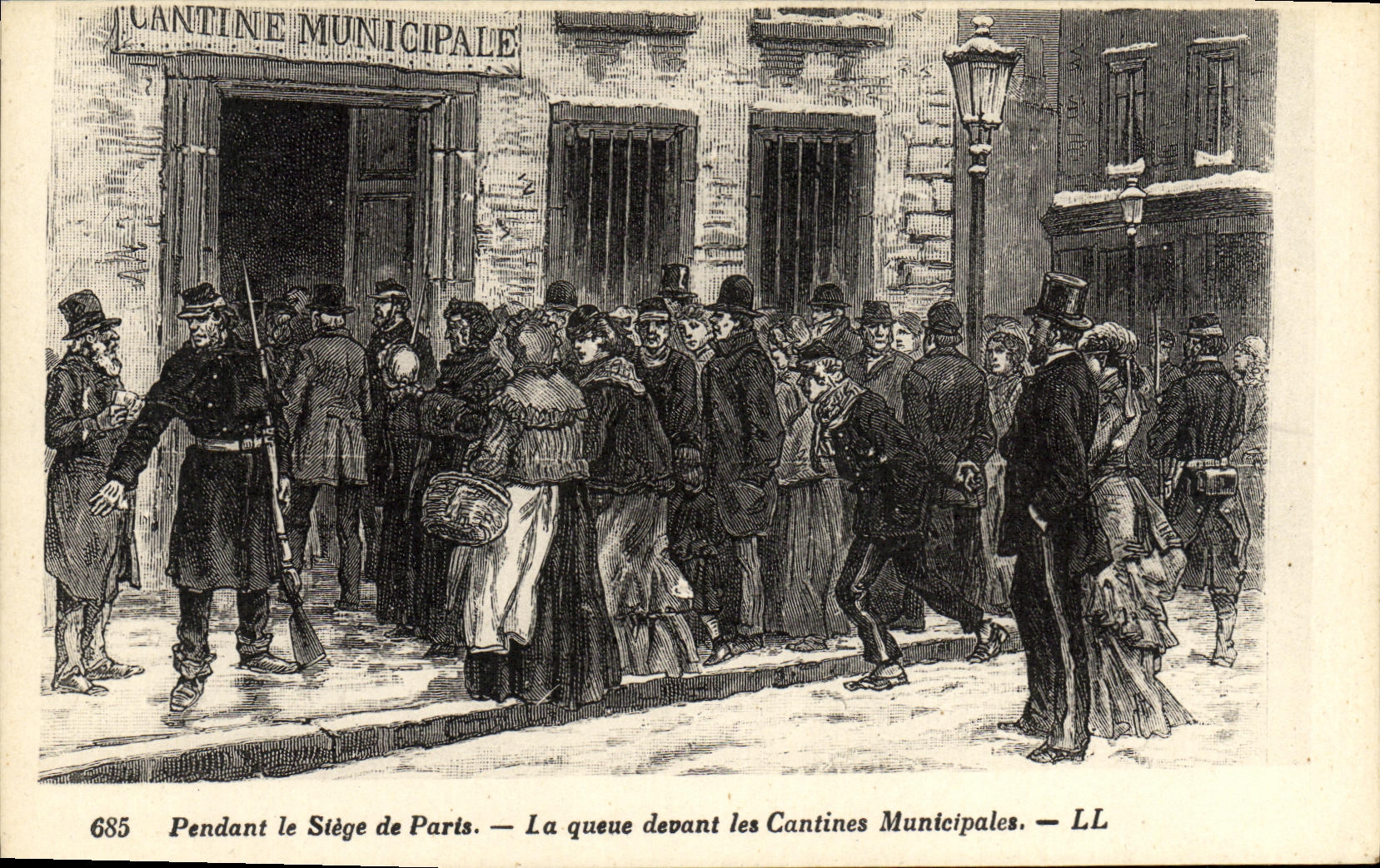 Cantine Municipale — Pendant le Siège de Paris — La queue devant les Cantines Municipales — LL
