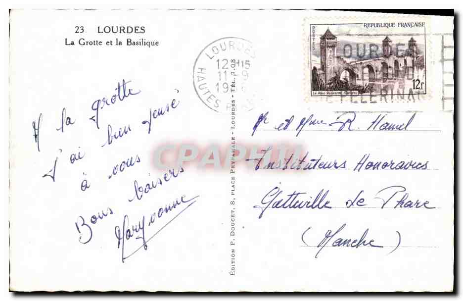 Lourdes — La Grotte et la Basilique — Édition P. Doucet, 8, place Peyraire, Lourdes — Rückseite