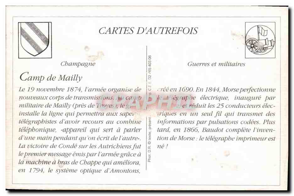 Camp de Mailly — Installation du poste télégraphique sans fil — éditeur Cartes d'Autrefois — Rückseite
