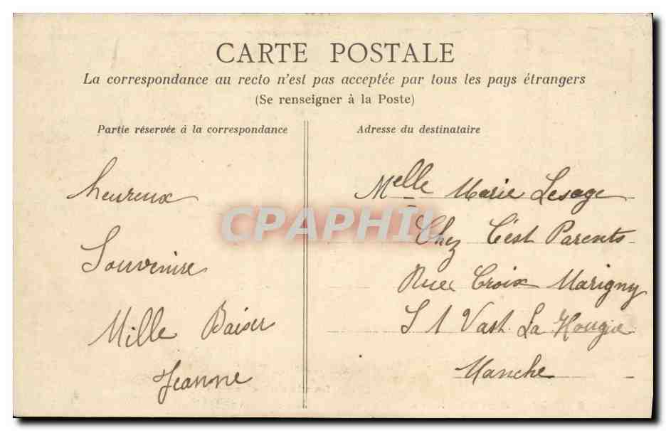 CPA La Vie aux Champs Minet retrouve Chat Chaton  — Verso