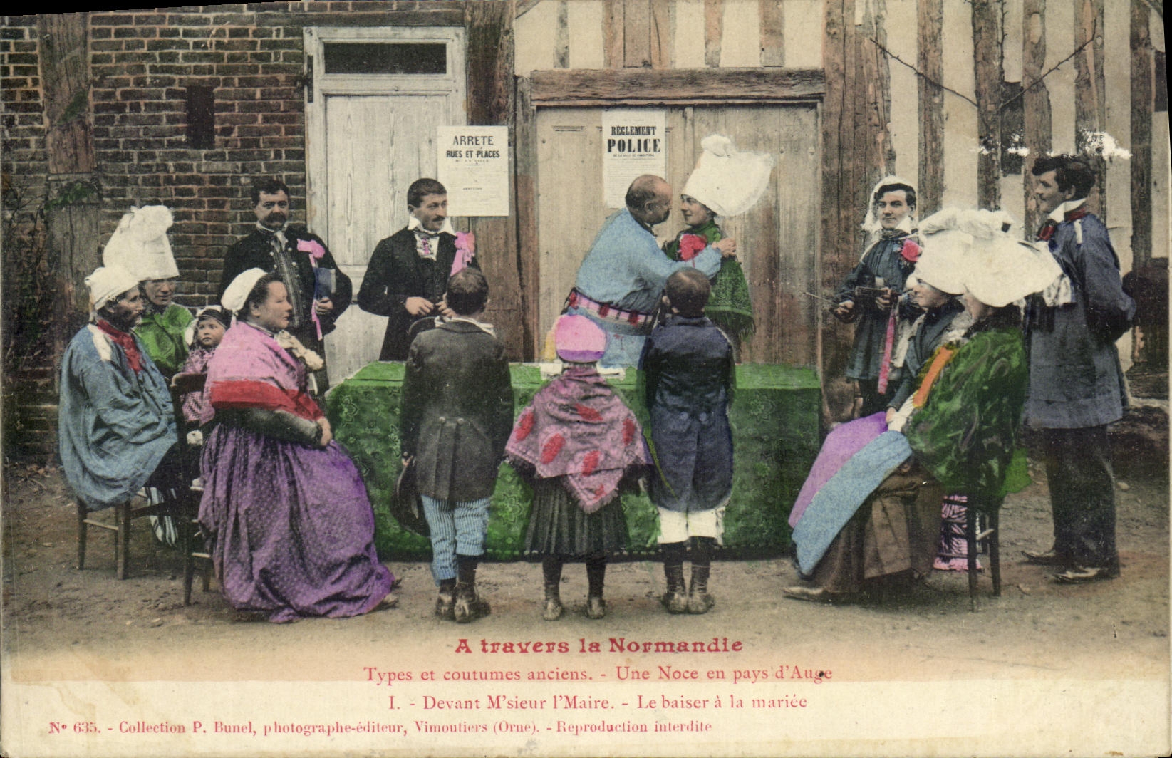 CPA A travers la Normandie Types et costumes anciens Une noce en pays d Auge Devant Msieur l maire mariage Folklore 