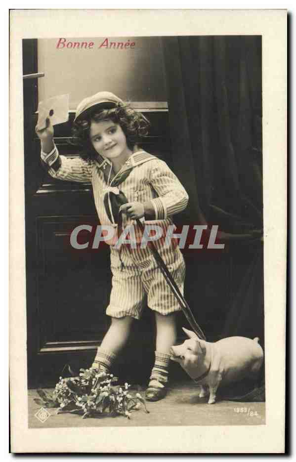 CPA Bonne Annee Enfant Cochon 