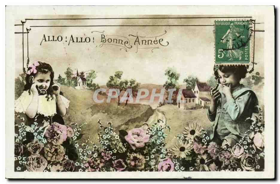 CPA Allo Allo Bonne Annee Enfants TElephone 