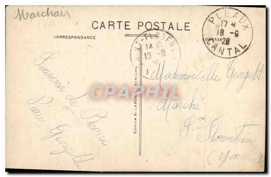 CPA Le Cantal Pittoresque Cascade de Niereveze pres Thiezac — Rückseite