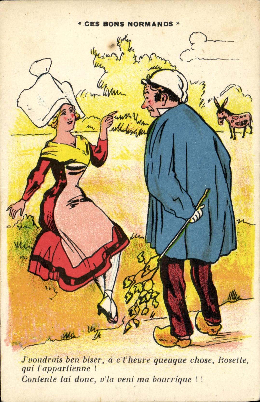 CPA Ces Bons Normands Folklore Ane mule