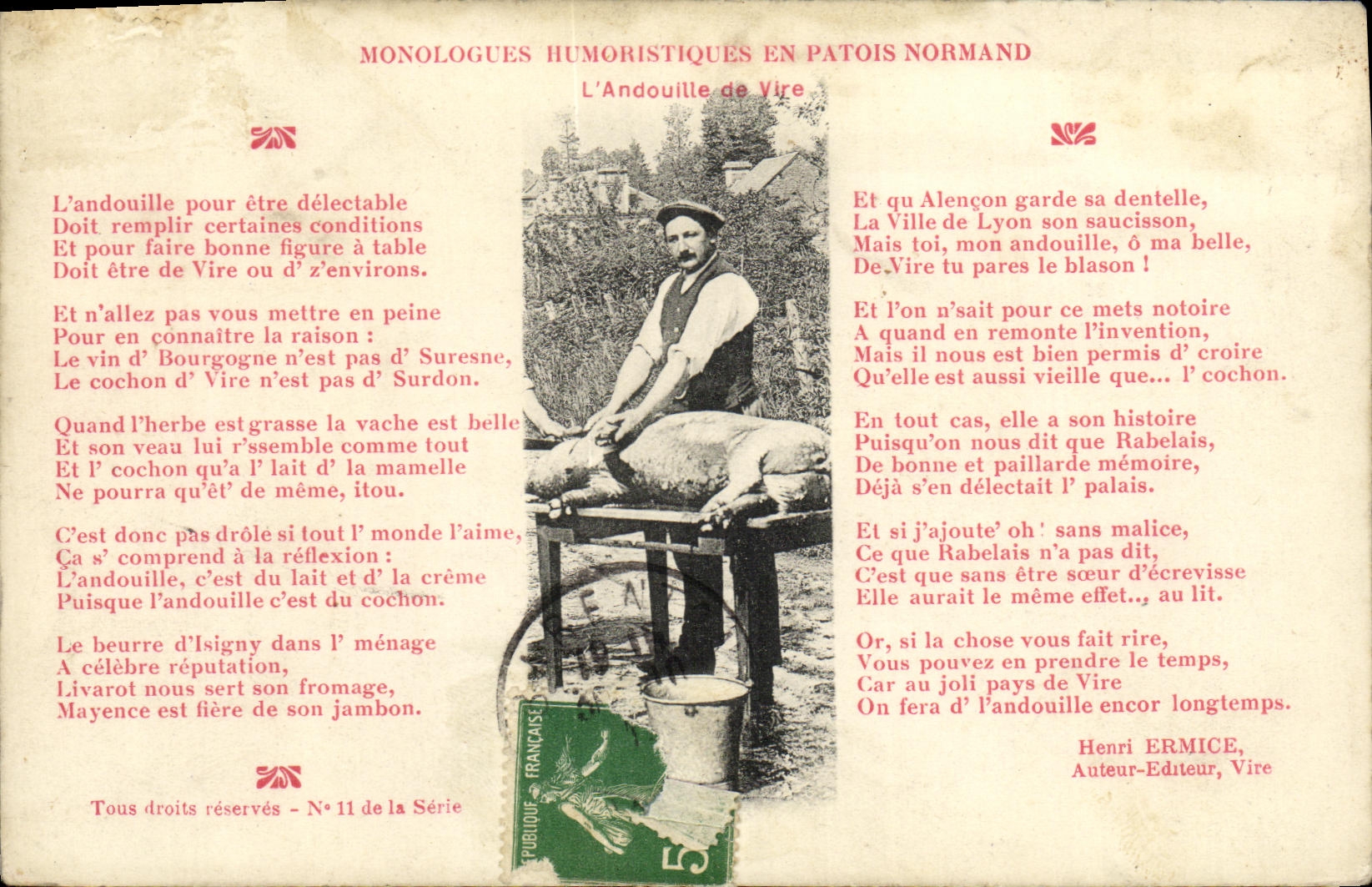 CPA Monologues Humoristques b Patois Normand L Andouille de Vire Cochon Porc Folklore 
