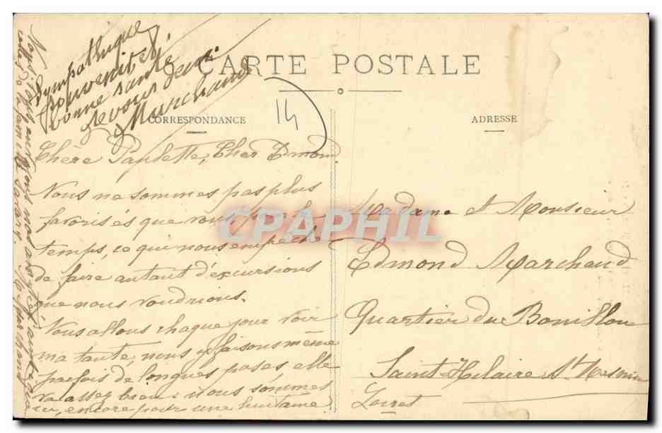 Normannische Gaullaiserie — Karikatur eines Bauern und eines sich küssenden Paares — George Léon — Rückseite