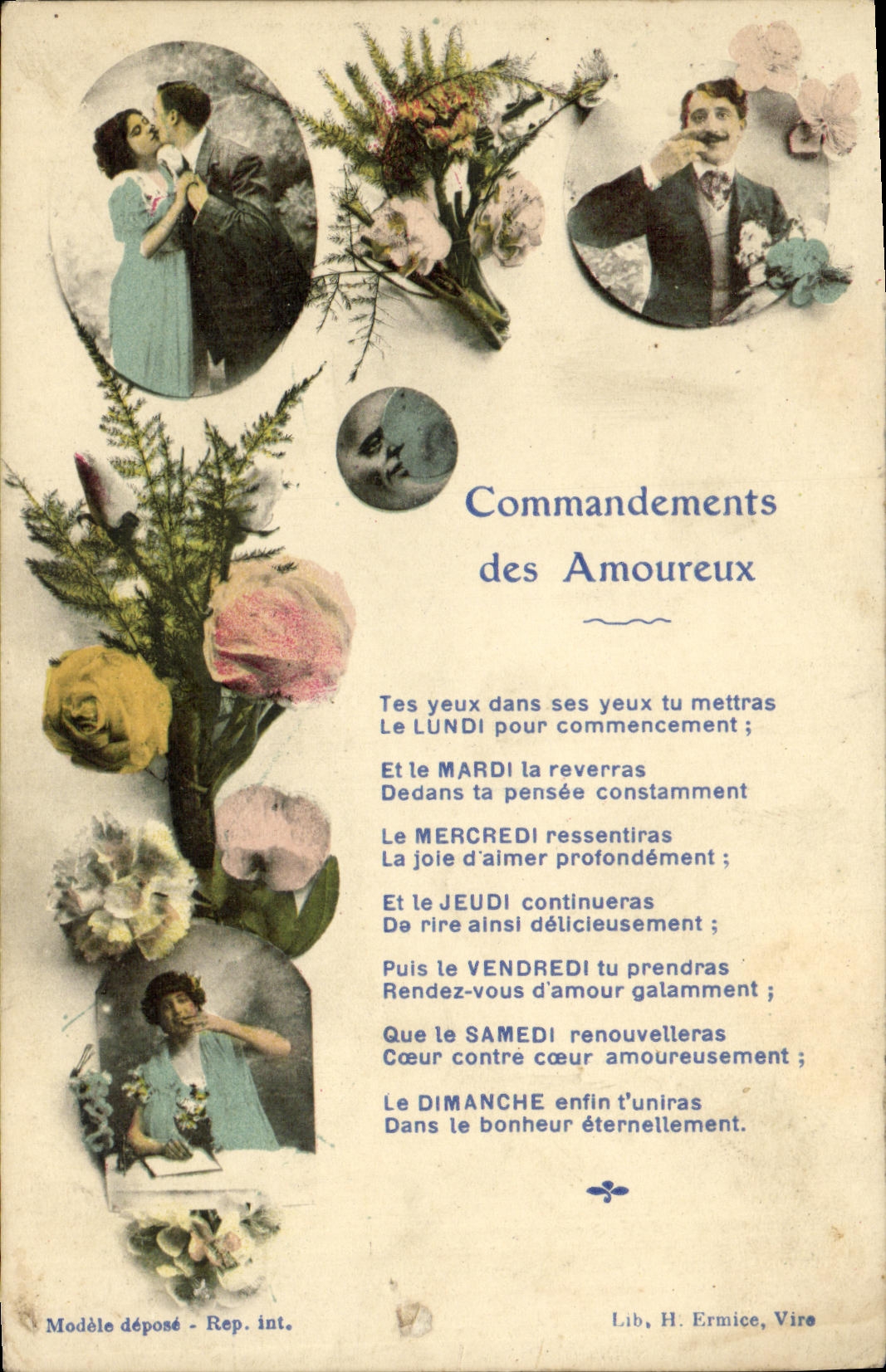 Commandements des Amoureux — Lib. H. Ermice, Vire - Anverso