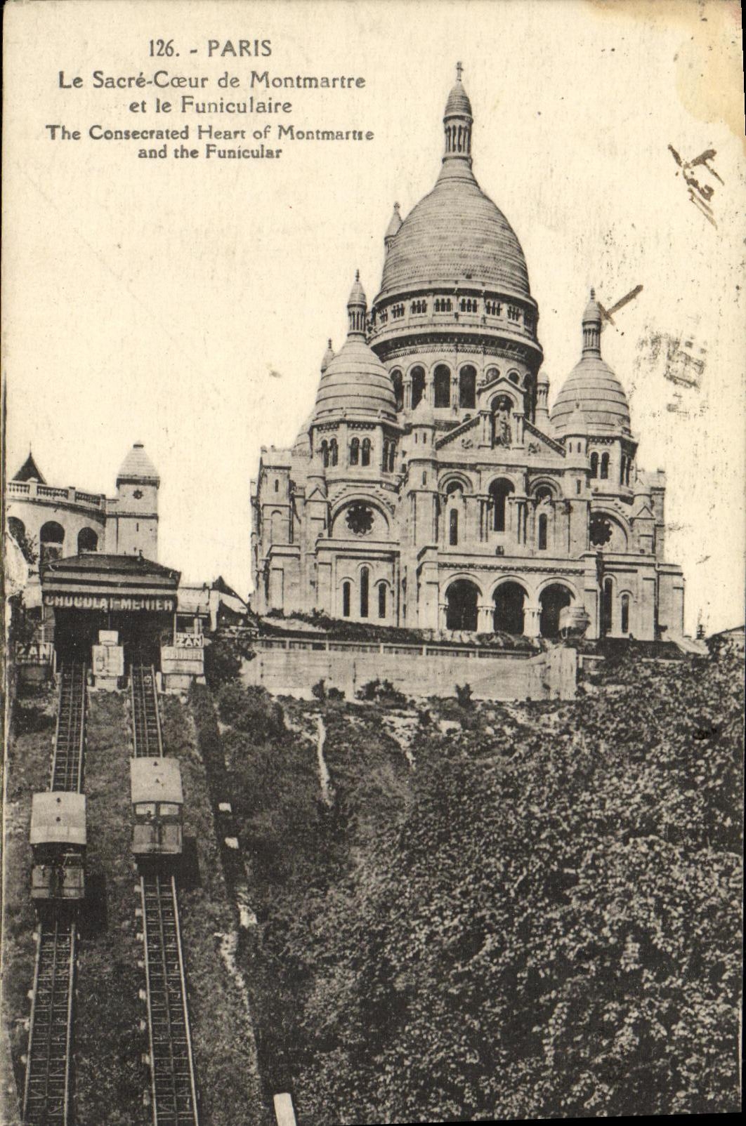 CPA Paris La Sacre Coeur de Montmartre et le Funiculaire