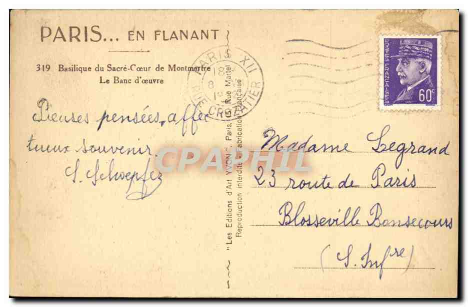 CPA Paris En Flanant Baslique du Sacre Coeur de Montmartre Le Banc d oeuvre Orgue  — Rückseite