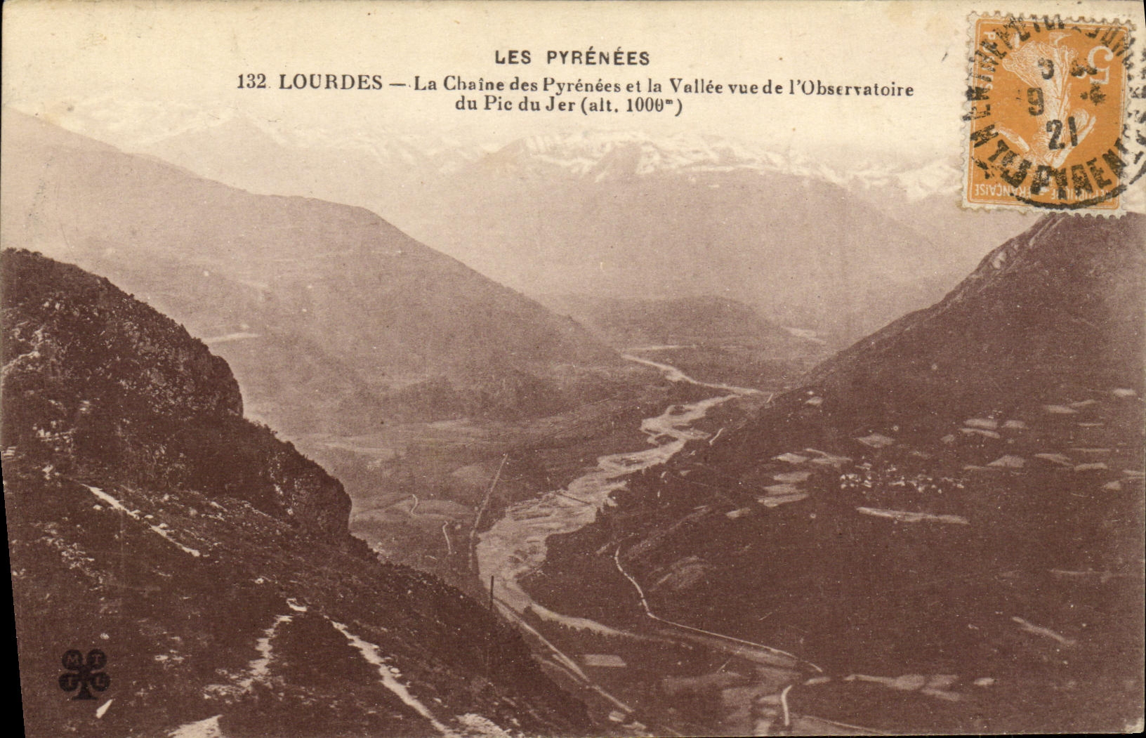 CPA Lourdes La Chaine des Pyrenees et la Vallee vue l Observatoire du Pic du Jer