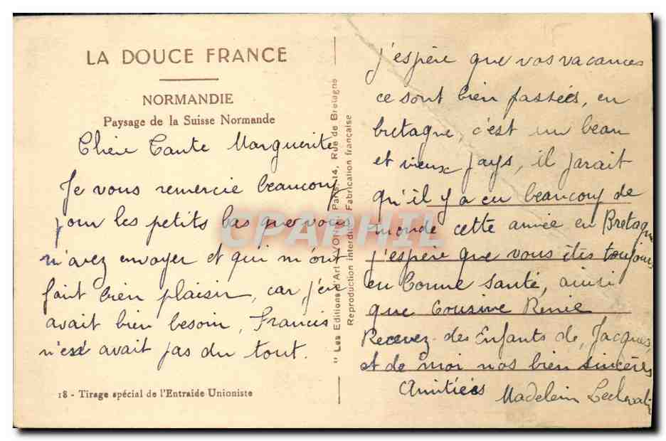 CPA Normandie Payage de la Suisse Normande — Verso