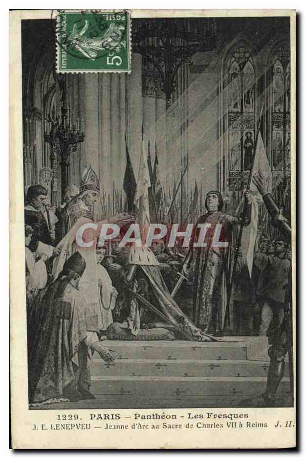 CPA Paris Pantheon Les Fresques Lenepveu Jeanne d arc au sacre de Charles VII a Reims 