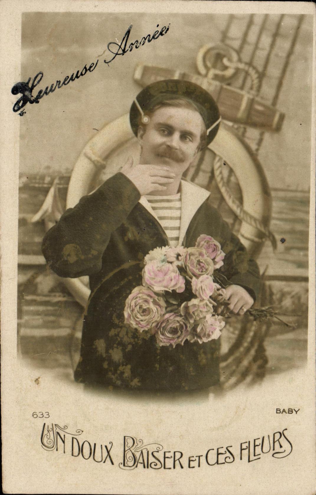 Marin avec bouquet de roses — 'Heureuse Année' — Baby, n°633